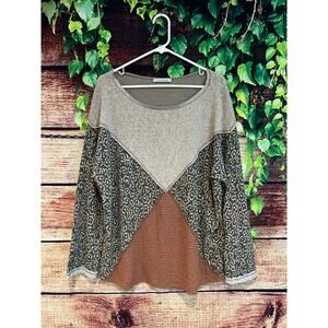 Ces Femme Light Weight Long Sleeve Colorblock Blouse Shirt Scoop Neck Women's XL
